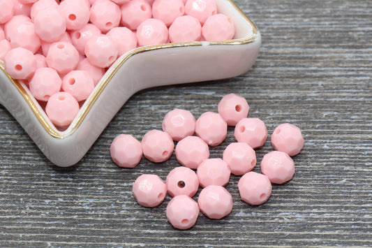 8mm Baby Pink Faceted Gumball Beads, Round Acrylic Loose Beads, Chunky Beads, Faceted Plastic Beads, Bubble Gum Beads #553