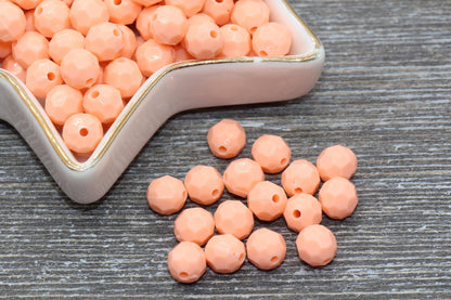 8mm Peach Faceted Gumball Beads, Round Acrylic Loose Beads, Chunky Beads, Faceted Plastic Beads, Bubble Gum Beads #560