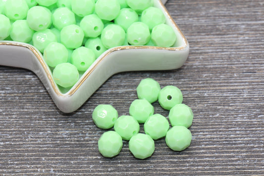 10mm Green Faceted Gumball Beads, Round Acrylic Loose Beads, Chunky Beads, Faceted Plastic Beads, Bubble Gum Beads #564