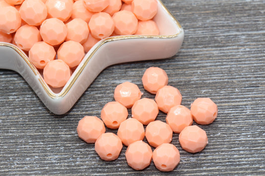 10mm Peach Faceted Gumball Beads, Round Acrylic Loose Beads, Chunky Beads, Faceted Plastic Beads, Bubble Gum Beads #567