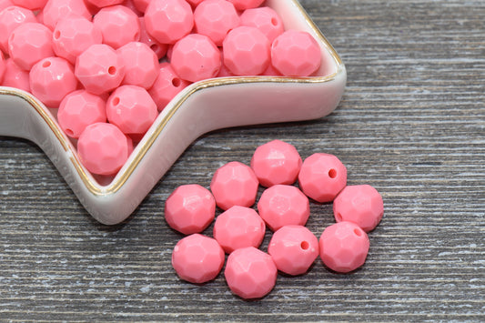 10mm Pink Faceted Gumball Beads, Round Acrylic Loose Beads, Chunky Beads, Faceted Plastic Beads, Bubble Gum Beads #573