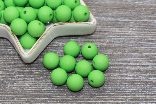 12mm Matte Green Gumball Beads, Round Acrylic Loose Beads, Solid Bubblegum Beads, Chunky Beads, Round Plastic Beads #613