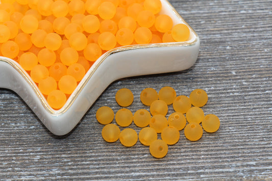 6mm Matte Orange Gumball Beads, Round Acrylic Loose Beads, Frosted Bubblegum Beads, Chunky Beads, Round Plastic Beads #659