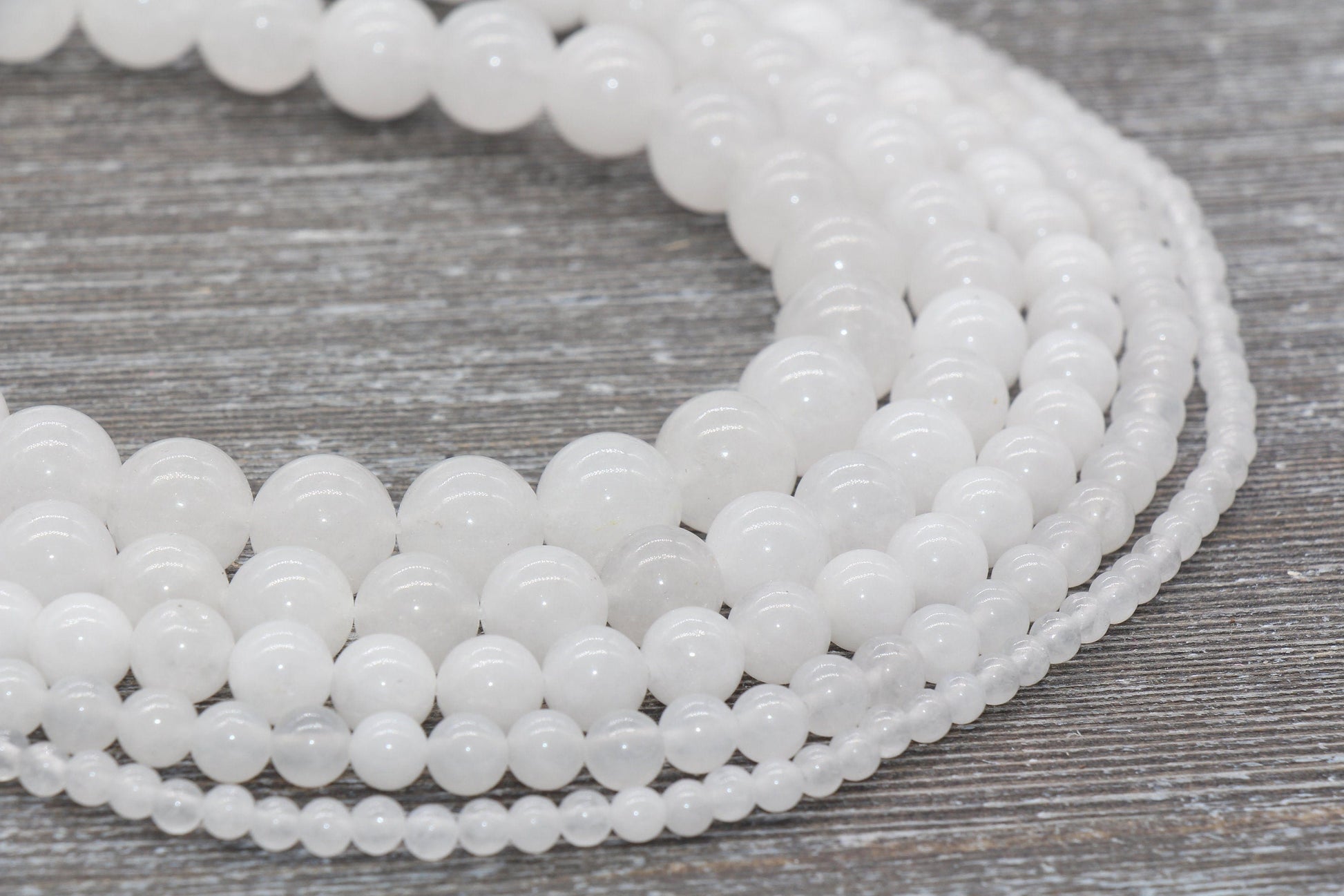 White Jade Beads, Natural Smooth Round Gemstone Beads, Sizes 4mm 6mm 8mm 10mm 12mm, Full Strand 15.5 inch, #76
