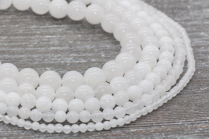 White Jade Beads, Natural Smooth Round Gemstone Beads, Sizes 4mm 6mm 8mm 10mm 12mm, Full Strand 15.5 inch, #76