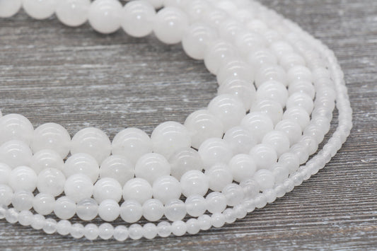 White Jade Beads, Natural Smooth Round Gemstone Beads, Sizes 4mm 6mm 8mm 10mm 12mm, Full Strand 15.5 inch, #76