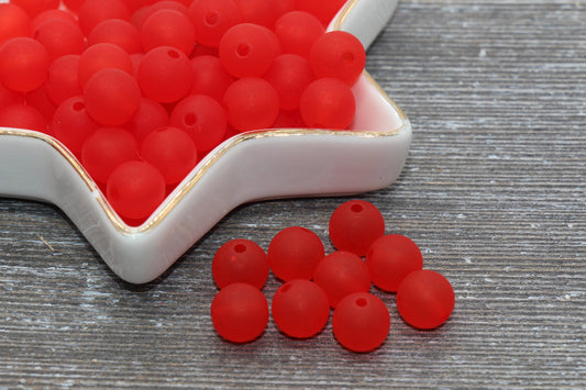 10mm Matte Red Gumball Beads, Round Acrylic Loose Beads, Solid Bubblegum Beads, Chunky Beads, Round Plastic Beads #678