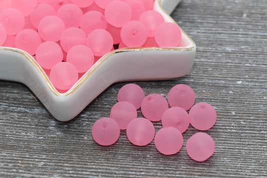 10mm Matte Pink Gumball Beads, Round Acrylic Loose Beads, Frosted Bubblegum Beads, Chunky Beads, Round Plastic Beads #682