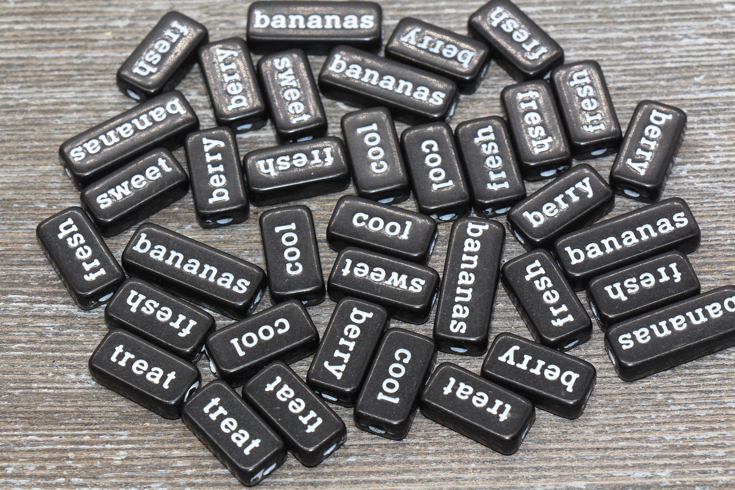 Black Word Beads, Random Word Beads, Acrylic Beads, #761