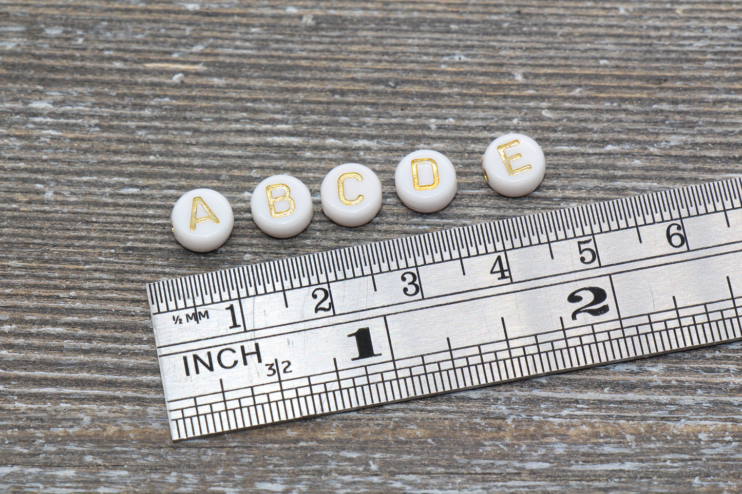 Alphabet Letter Beads, Acrylic White and Gold Letter Beads, Round Acrylic Beads, ABC Letter Beads, Name Beads, Size 7mm #83