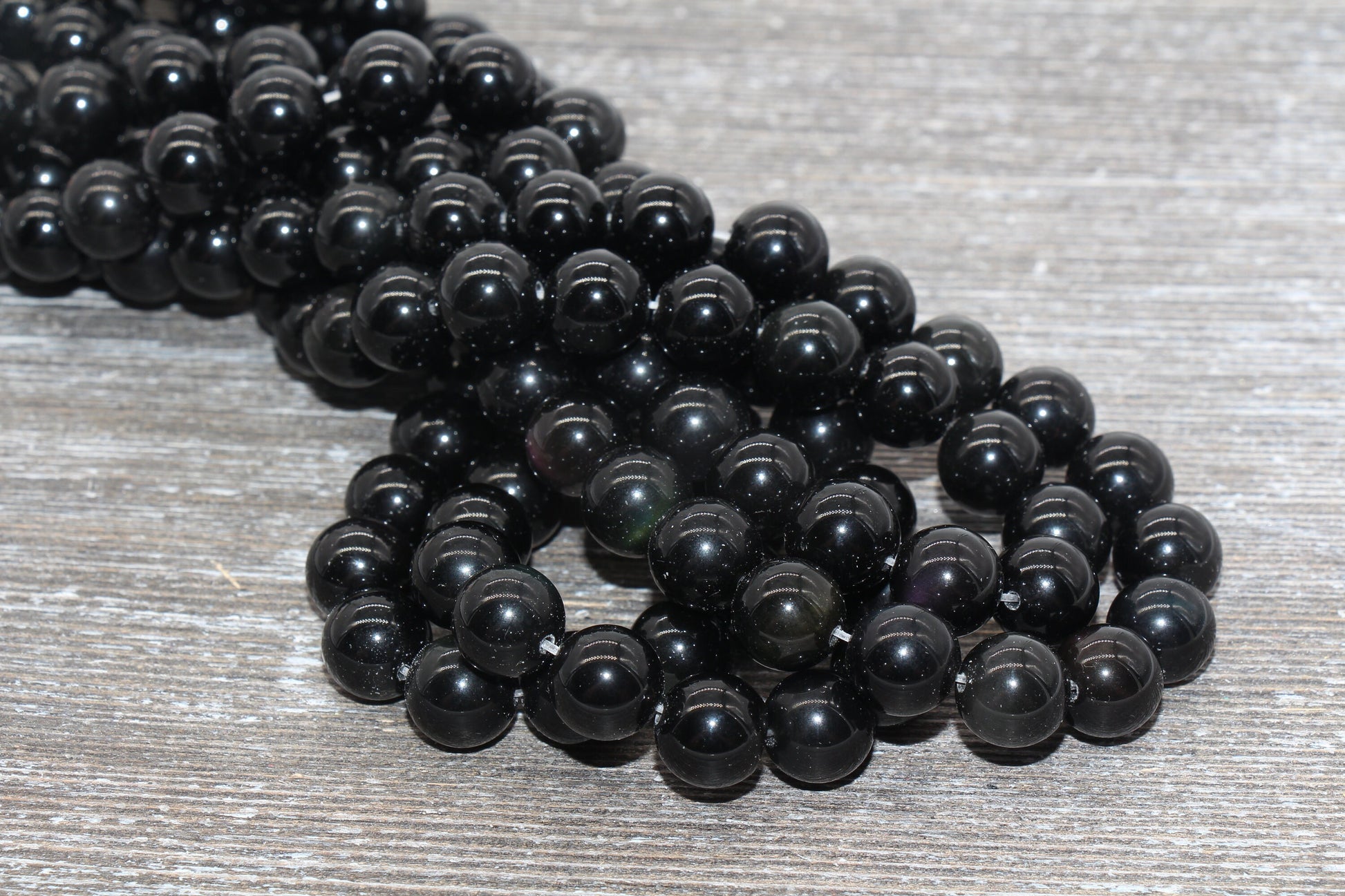 Rainbow Black Obsidian Beads, Black Gemstone Smooth Round Loose Beads, Size 6mm 8mm 10mm 12mm, Full Strand 15 inch, #169