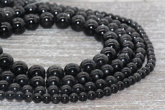 Rainbow Black Obsidian Beads, Black Gemstone Smooth Round Loose Beads, Size 6mm 8mm 10mm 12mm, Full Strand 15 inch, #169