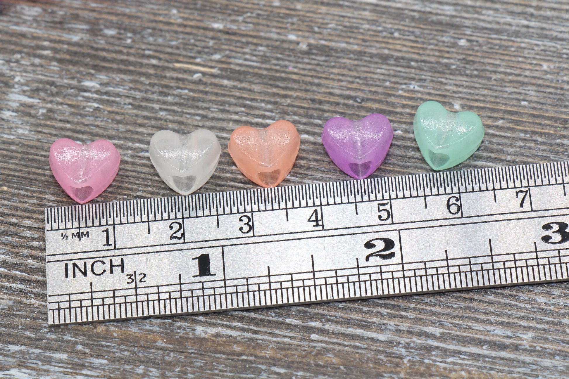 Glow in Dark Heart Beads, Assorted Heart Beads, Large Hole Beads, Glowing Plastic Heart Beads, Chunky Heart Beads, Symbol Beads #726