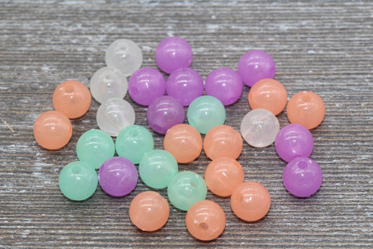 10mm Glow in Dark Round Beads, Acrylic Assorted Color Round Beads, Plastic Resin Gumball Beads, Chunky Beads #729