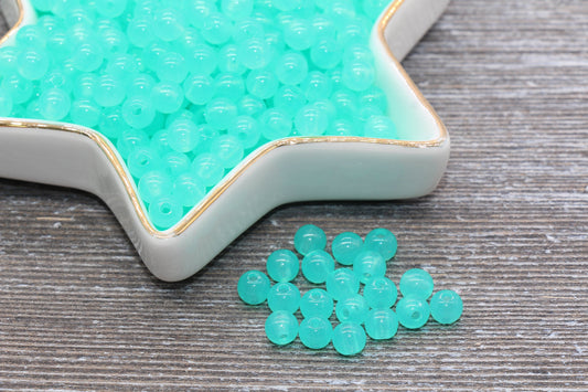 6mm Sea Green Translucent Gumball Beads, Round Acrylic Loose Beads, Bubblegum Beads, Chunky Beads, Smooth Plastic Round Beads #392