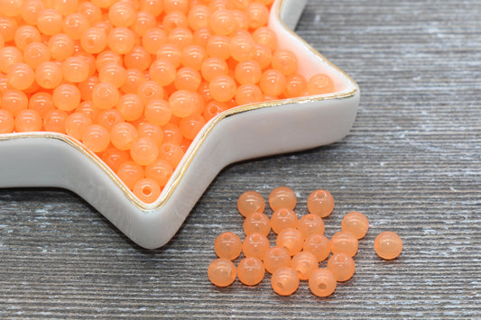 6mm Orange Translucent Gumball Beads, Round Acrylic Loose Beads, Bubblegum Beads, Chunky Beads, Smooth Plastic Round Beads #394