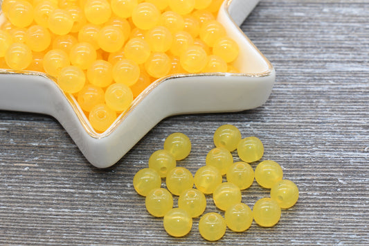 8mm Yellow Translucent Gumball Beads, Round Acrylic Loose Beads, Bubblegum Beads, Chunky Beads, Smooth Plastic Round Beads #405