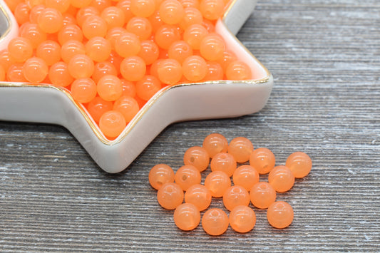 8mm Orange Gumball Beads, Round Acrylic Loose Beads, Bubblegum Beads, Chunky Beads, Smooth Plastic Round Beads #406