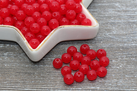 8mm Red Translucent Gumball Beads, Round Acrylic Loose Beads, Bubblegum Beads, Chunky Beads, Smooth Plastic Round Beads #408