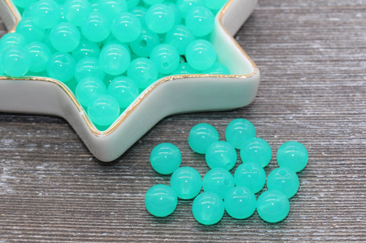 10mm Sea Green Translucent Gumball Beads, Round Acrylic Loose Beads, Bubblegum Beads, Chunky Beads, Smooth Plastic Round Beads #414