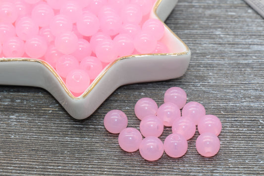 10mm Pink Translucent Gumball Beads, Round Acrylic Loose Beads, Bubblegum Beads, Chunky Beads, Smooth Plastic Round Beads #417