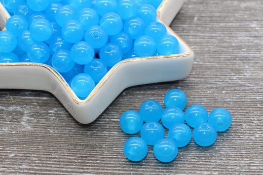 10mm Blue Translucent Gumball Beads, Round Acrylic Loose Beads, Bubblegum Beads, Chunky Beads, Smooth Plastic Round Beads #421