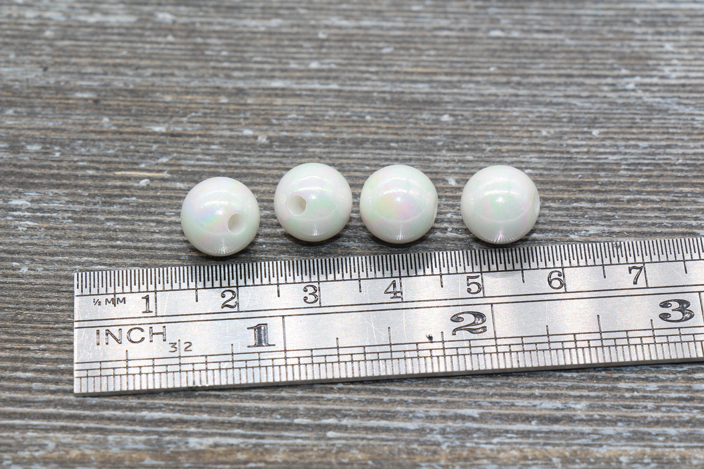 10mm White AB Gumball Beads, Iridescent Acrylic Loose Beads, Solid Bubblegum Beads, Chunky Beads, Glossy Smooth Round Plastic Beads #458