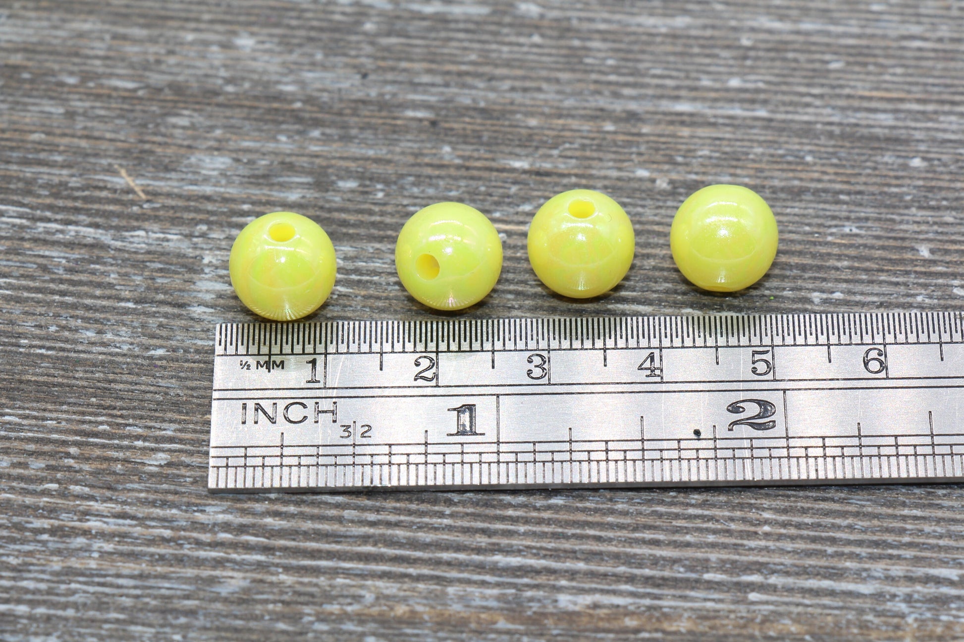 10mm Yellow AB Gumball Beads, Iridescent Acrylic Loose Beads, Solid Bubblegum Beads, Chunky Beads, Glossy Smooth Round Plastic Beads #462