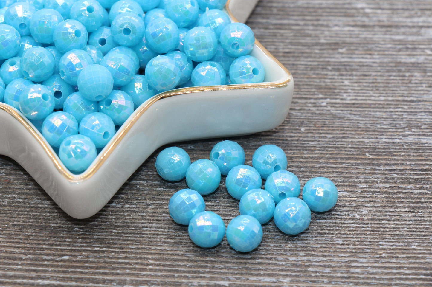 8mm Blue AB Faceted Gumball Beads, Iridescent Acrylic Loose Beads, Disco Ball Beads, Chunky Beads, Faceted Plastic Beads #491