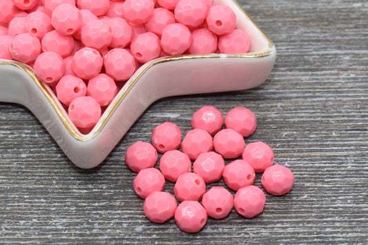 8mm Pink Faceted Gumball Beads, Round Acrylic Loose Beads, Chunky Beads, Faceted Plastic Beads, Bubble Gum Beads #556