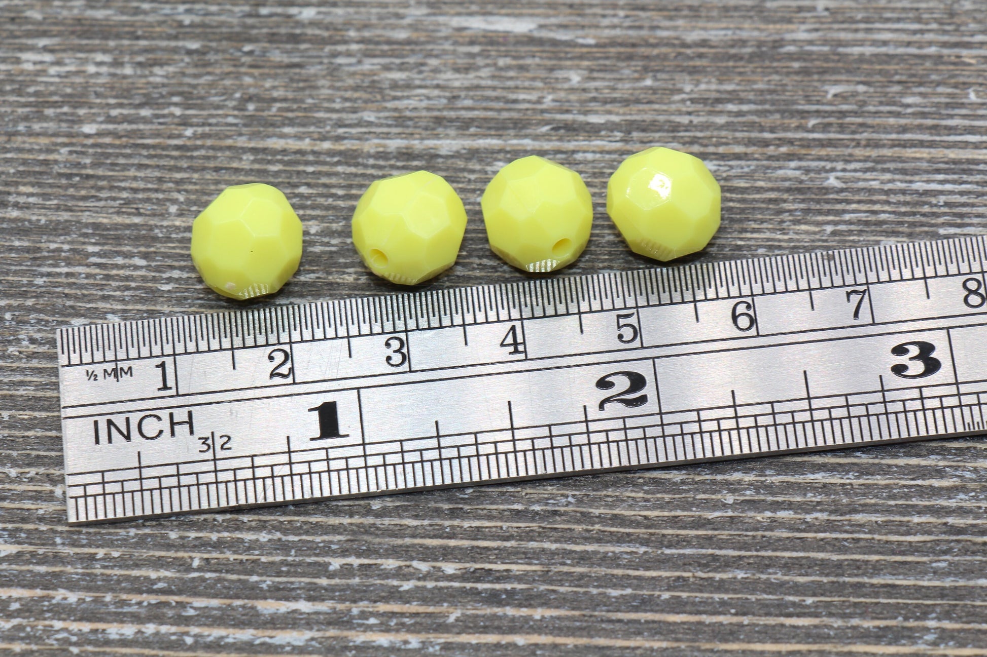 10mm Yellow Faceted Gumball Beads, Round Acrylic Loose Beads, Chunky Beads, Faceted Plastic Beads, Bubble Gum Beads #569