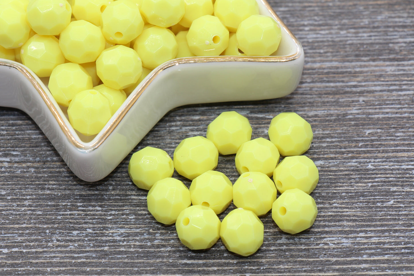 10mm Yellow Faceted Gumball Beads, Round Acrylic Loose Beads, Chunky Beads, Faceted Plastic Beads, Bubble Gum Beads #569