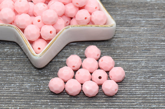 10mm Baby Pink Faceted Gumball Beads, Round Acrylic Loose Beads, Chunky Beads, Faceted Plastic Beads, Bubble Gum Beads #572