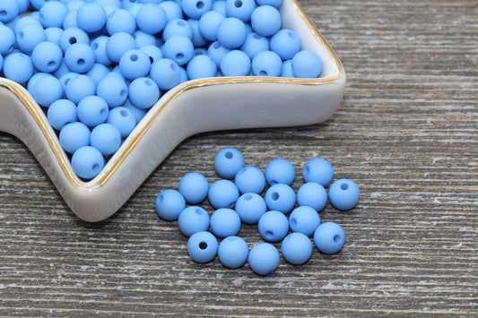 6mm Matte Blue Gumball Beads, Round Acrylic Loose Beads, Solid Bubblegum Beads, Chunky Beads, Round Plastic Beads #577