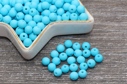 6mm Matte Turquoise Blue Gumball Beads, Round Acrylic Loose Beads, Solid Bubblegum Beads, Chunky Beads, Round Plastic Beads #582