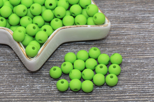 8mm Matte Green Gumball Beads, Round Acrylic Loose Beads, Solid Bubblegum Beads, Chunky Beads, Round Plastic Beads #589