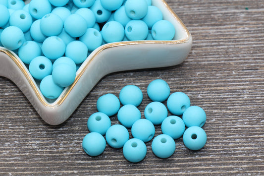 8mm Matte Turquoise Blue Gumball Beads, Round Acrylic Loose Beads, Solid Bubblegum Beads, Chunky Beads, Round Plastic Beads #597