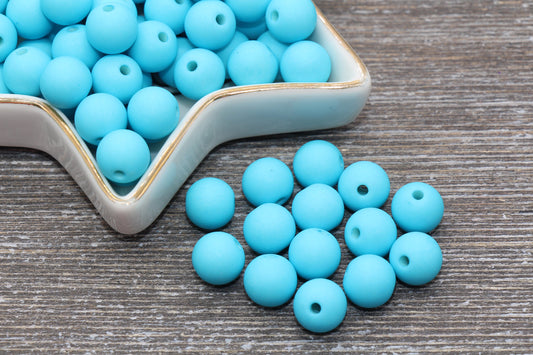 10mm Matte Turquoise Blue Gumball Beads, Round Acrylic Loose Beads, Solid Bubblegum Beads, Chunky Beads, Round Plastic Beads #602