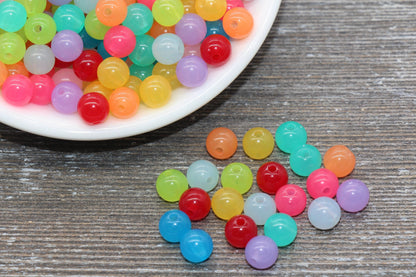 8mm Multicolored Jelly Gumball Beads, Round Acrylic Beads, Bubblegum Beads, Chunky Beads,Semi-Transparent Smooth Plastic Round Beads #755