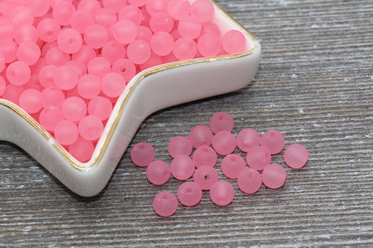 6mm Matte Pink Gumball Beads, Round Acrylic Loose Beads, Frosted Bubblegum Beads, Chunky Beads, Round Plastic Beads #655