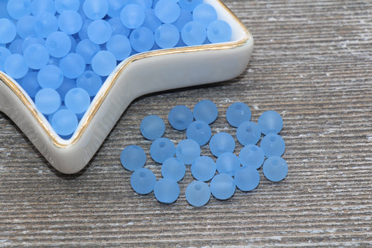 6mm Matte Blue Gumball Beads, Round Acrylic Loose Beads, Frosted Bubblegum Beads, Chunky Beads, Round Plastic Beads #664