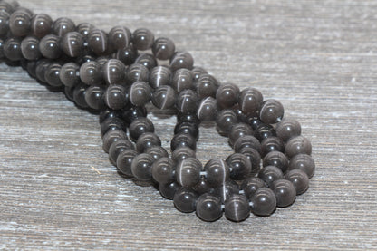Gray Cat Eye Beads, Smooth Round Beads, Sizes 4mm 6mm 8mm 10mm 12mm, Full Strand 15.5 inch, #178