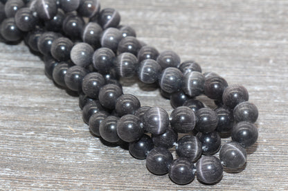 Gray Cat Eye Beads, Smooth Round Beads, Sizes 4mm 6mm 8mm 10mm 12mm, Full Strand 15.5 inch, #178