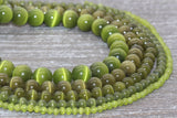 Olive Green Cat Eye Beads, Smooth Round Beads, Sizes 4mm 6mm 8mm 10mm 12mm, Full Strand 15.5 inch, #180