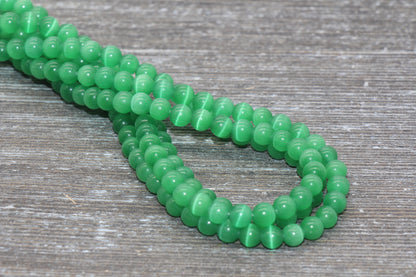 Green Cat Eye Beads, Smooth Round Beads, Sizes 4mm 6mm 8mm 10mm 12mm, Full Strand 15.5 inch, #181