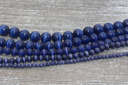 Blue Cat Eye Beads, Smooth Round Beads, Sizes 4mm 6mm 8mm 10mm 12mm, Full Strand 15.5 inch, #182