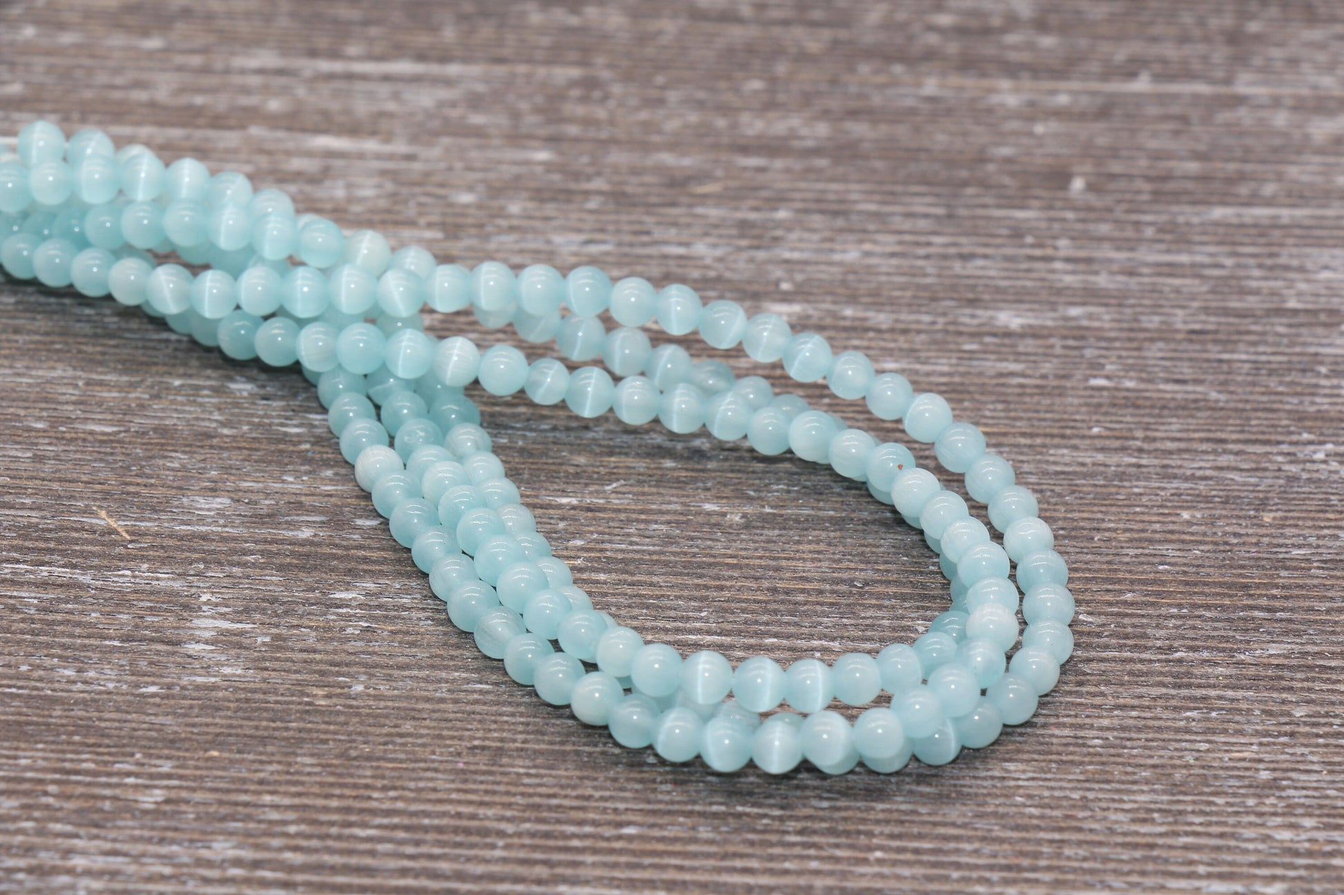 Aquamarine Blue Cat Eye Beads, Smooth Round Beads, Sizes 4mm 6mm 8mm 10mm 12mm, Full Strand 15.5 inch, #183