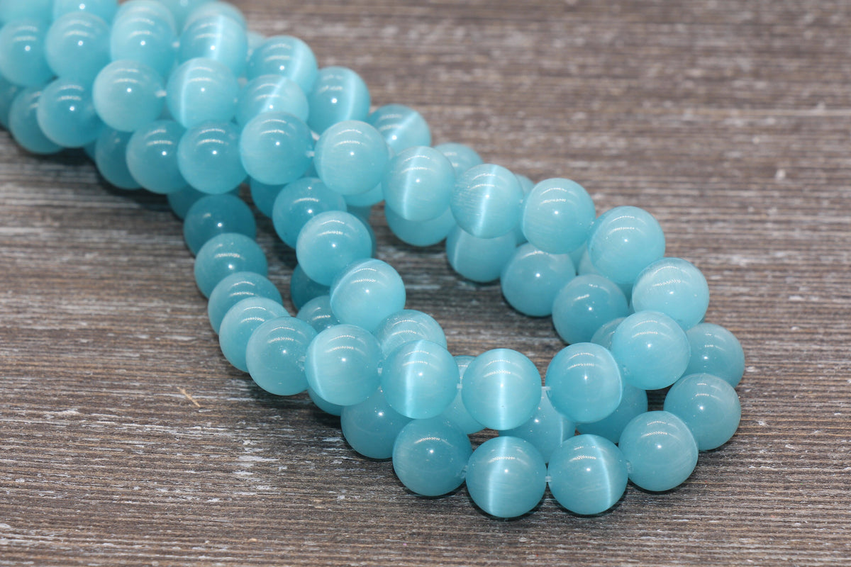 4mm aquamarine blue cat eye glass beads, round beads for jewelry making image 5