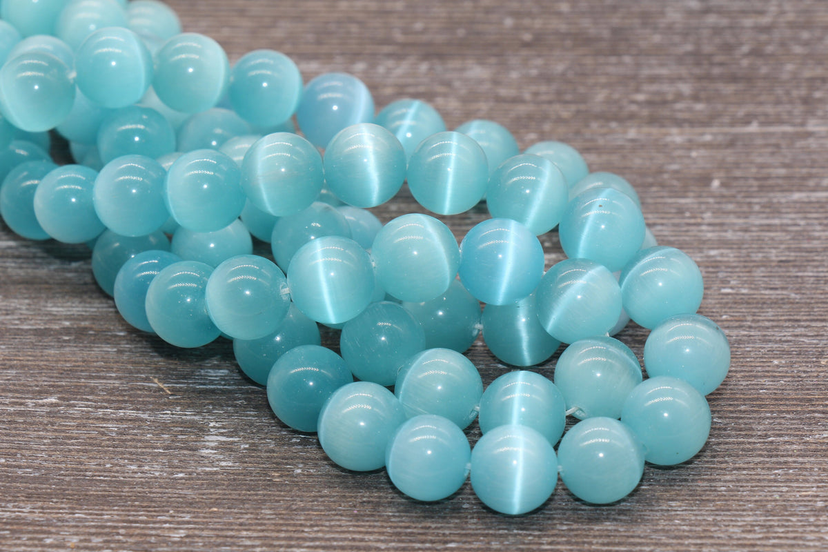 4mm aquamarine blue cat eye glass beads, round beads for jewelry making image 6