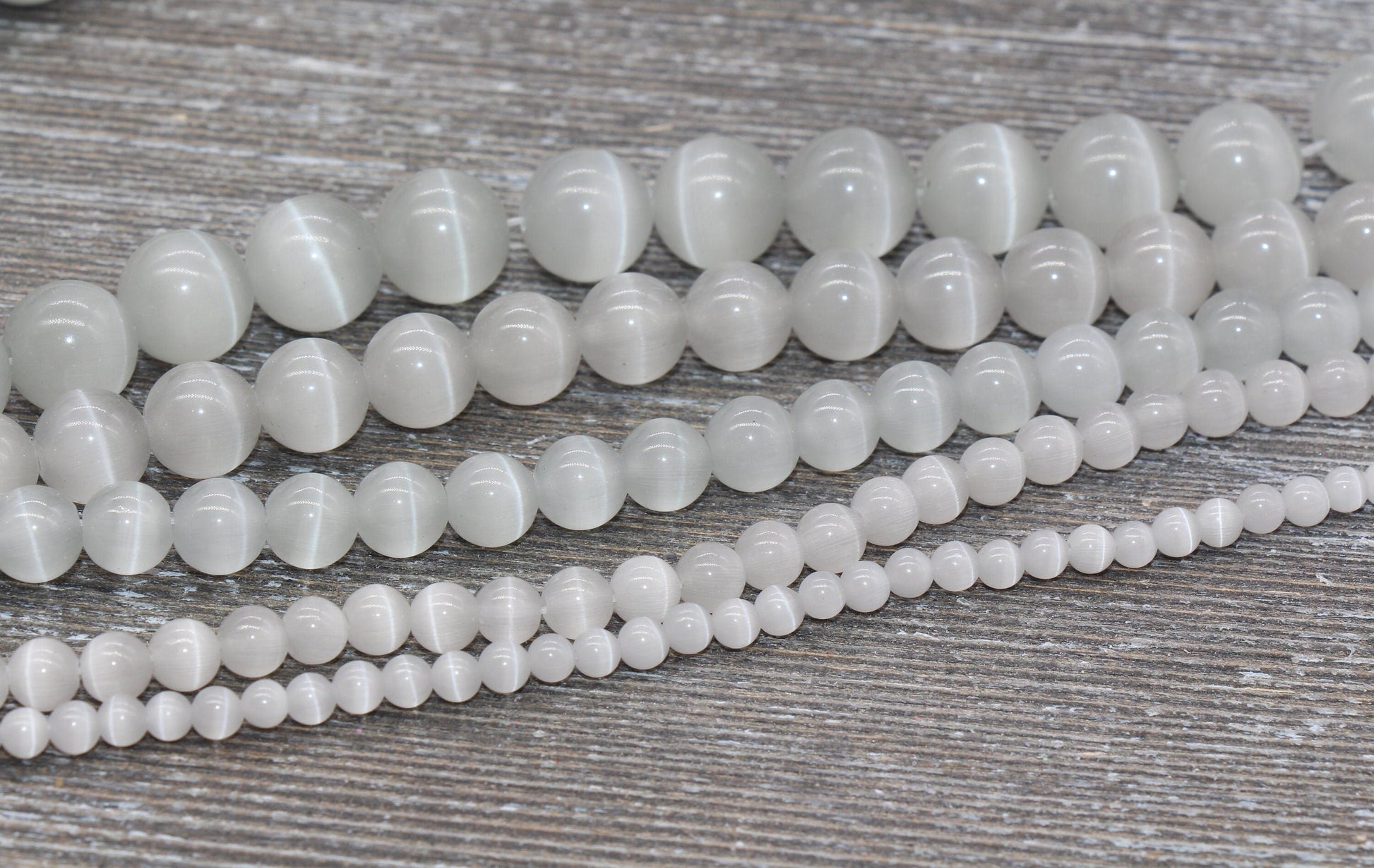 Light Gray Cat Eye Beads, Smooth Round Beads, Sizes 4mm 6mm 8mm 10mm 12mm, Full Strand 15.5 inch, #184